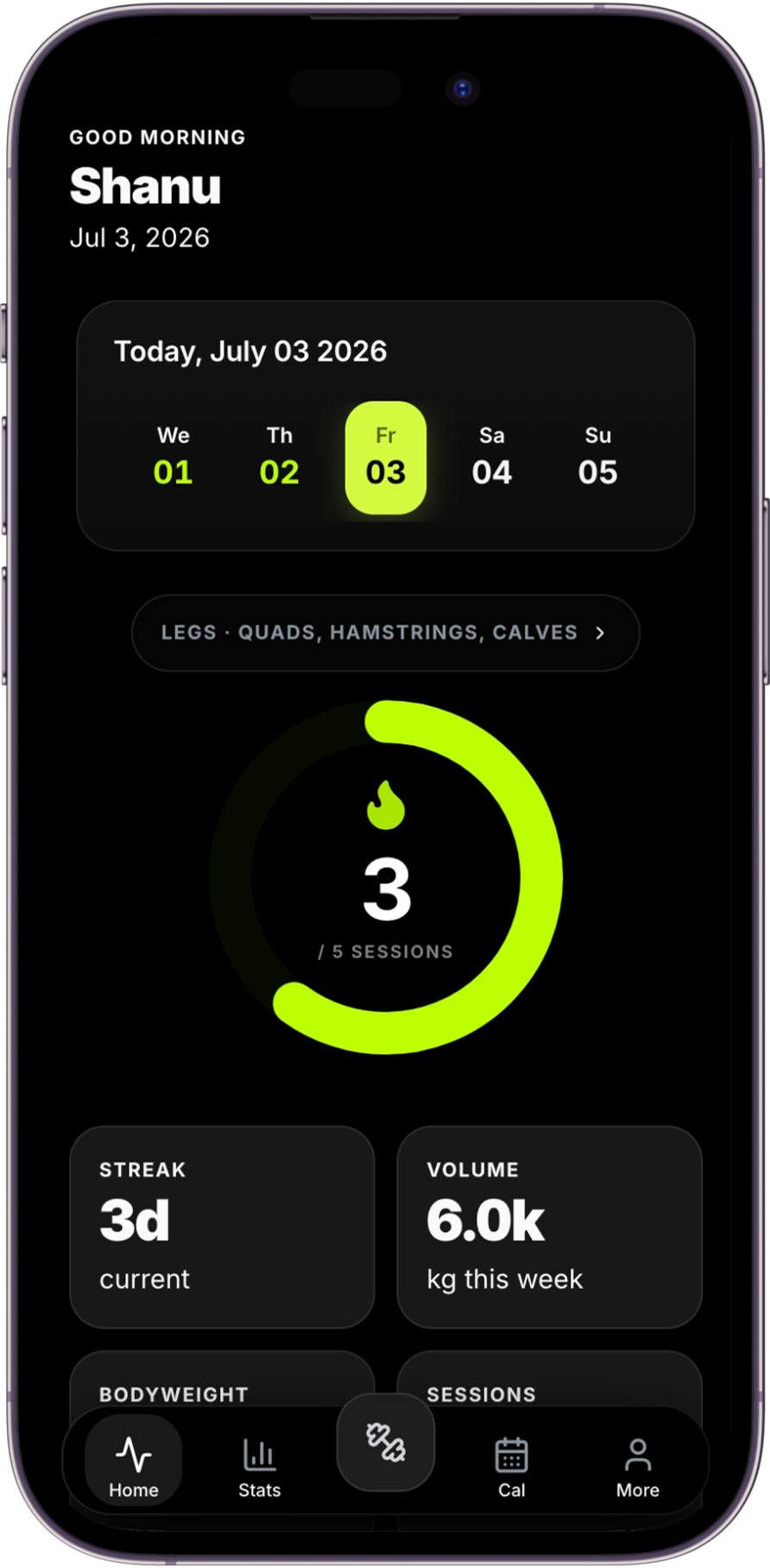 Gymerium workout log showing exercise history